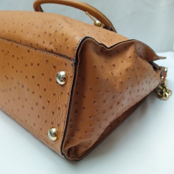 Michael Kors Hamilton Brown Leather Ostridge Embossed Lock Satchel Shoulder Bag - Picture 16 of 16